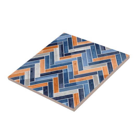 Herringbone-Muster in Navy Blue und Orange Fliese (Seite)