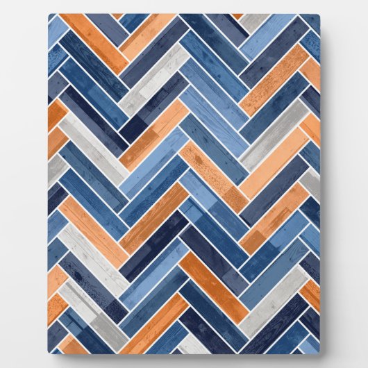 Herringbone-Muster in Navy Blue und Orange Fotoplatte (Vorderseite)