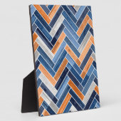 Herringbone-Muster in Navy Blue und Orange Fotoplatte (Seite)