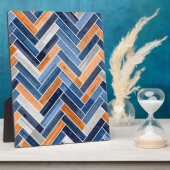 Herringbone-Muster in Navy Blue und Orange Fotoplatte (Seite)