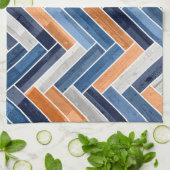Herringbone-Muster in Navy Blue und Orange Geschirrtuch (Gefaltet)