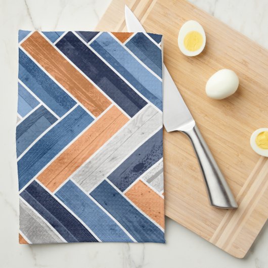 Herringbone-Muster in Navy Blue und Orange Geschirrtuch (Viertel Falte)