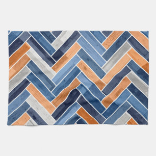 Herringbone-Muster in Navy Blue und Orange Geschirrtuch