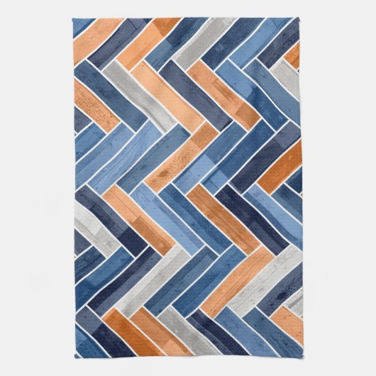 Herringbone-Muster in Navy Blue und Orange Geschirrtuch (Vertikal)