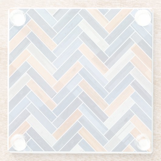 Herringbone-Muster in Navy Blue und Orange Glasuntersetzer (Rückseite)