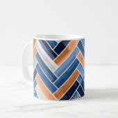 Herringbone-Muster in Navy Blue und Orange Kaffeetasse (Vorderseite Links)