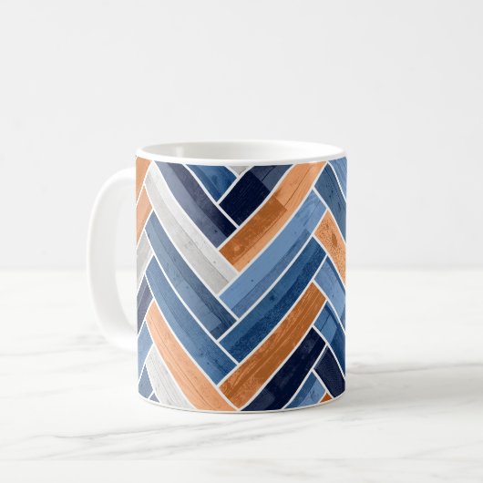 Herringbone-Muster in Navy Blue und Orange Kaffeetasse (Vorderseite Links)