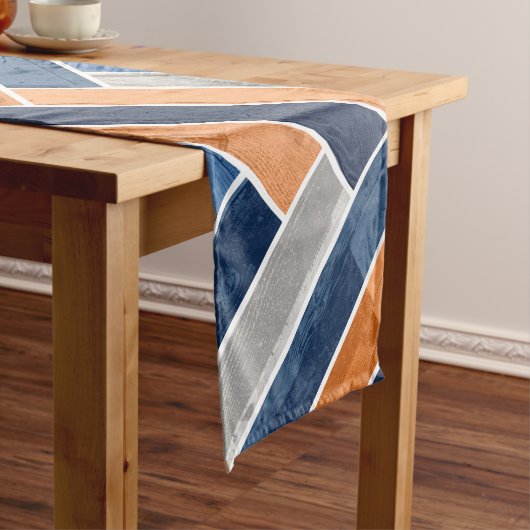 Herringbone-Muster in Navy Blue und Orange Kurzer Tischläufer (Beispiel)