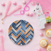 Herringbone-Muster in Navy Blue und Orange Pappteller (Party)