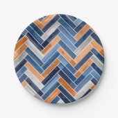 Herringbone-Muster in Navy Blue und Orange Pappteller (Vorderseite)