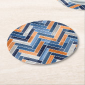 Herringbone-Muster in Navy Blue und Orange Runder Pappuntersetzer (Angewinkelt)