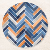 Herringbone-Muster in Navy Blue und Orange Runder Pappuntersetzer (Vorderseite)