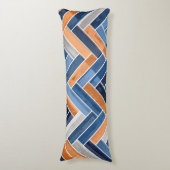 Herringbone-Muster in Navy Blue und Orange Seitenschläferkissen (Vorderseite Vertikal)