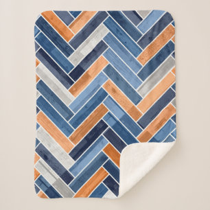 Herringbone-Muster in Navy Blue und Orange Sherpadecke