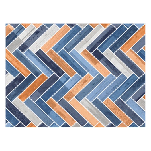 Herringbone-Muster in Navy Blue und Orange Tischdecke (Vorderseite (Horizontal))