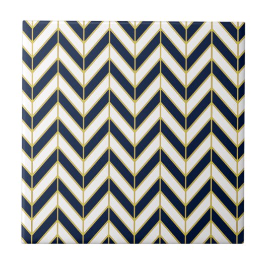 Herringbone-Muster-Pillow in Navy, White und Gold Fliese (Vorderseite)