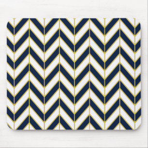 Herringbone-Muster-Pillow in Navy, White und Gold Mousepad