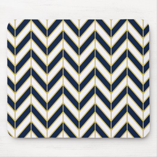 Herringbone-Muster-Pillow in Navy, White und Gold Mousepad (Vorne)