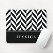 Herringbone-Muster Schwarz-Weiß-Individuelle Name Mousepad (Mit Mouse)
