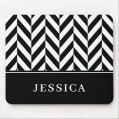 Herringbone-Muster Schwarz-Weiß-Individuelle Name Mousepad (Vorne)