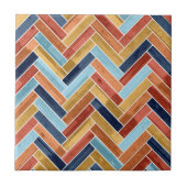 Herringbone Pattern Blue Yellow Orange Red Fliese (Vorderseite)