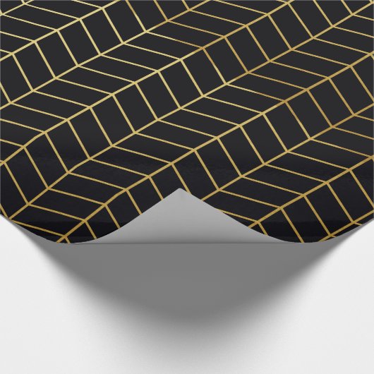 Herringbone Pattern Faux Gold Foil Black Geometric Geschenkpapier (Ecke)