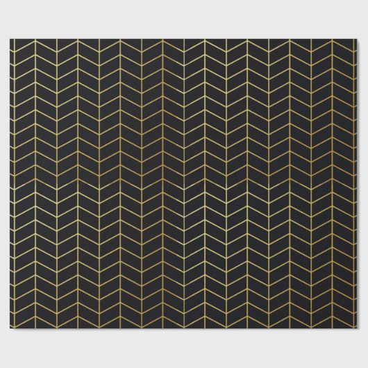 Herringbone Pattern Faux Gold Foil Black Geometric Geschenkpapier (Flach)