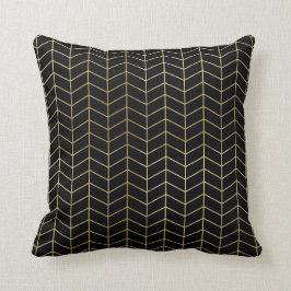 Herringbone Pattern Faux Gold Foil Black Geometric Kissen