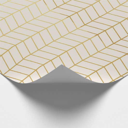 Herringbone Pattern Faux Gold Foil Ivory Geometric Geschenkpapier (Ecke)