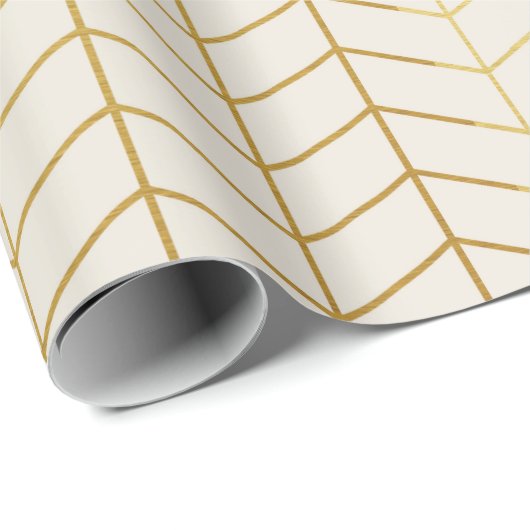 Herringbone Pattern Faux Gold Foil Ivory Geometric Geschenkpapier (Rolleneckpunkt)