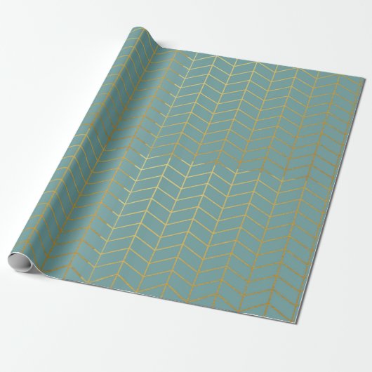 Herringbone Pattern Faux Gold Foil Teal Geometric Geschenkpapier (Ungerollt)