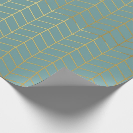 Herringbone Pattern Faux Gold Foil Teal Geometric Geschenkpapier (Ecke)