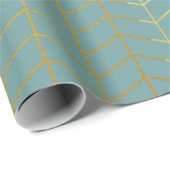 Herringbone Pattern Faux Gold Foil Teal Geometric Geschenkpapier (Rolleneckpunkt)