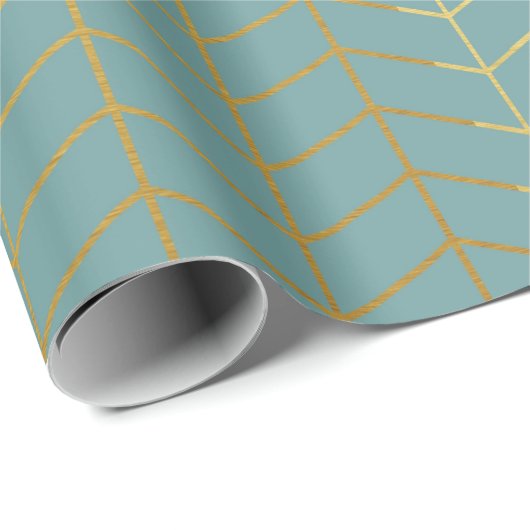 Herringbone Pattern Faux Gold Foil Teal Geometric Geschenkpapier (Rolleneckpunkt)