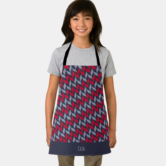 Herringbone Red Gray Minimal Muster Schürze (Insitu)