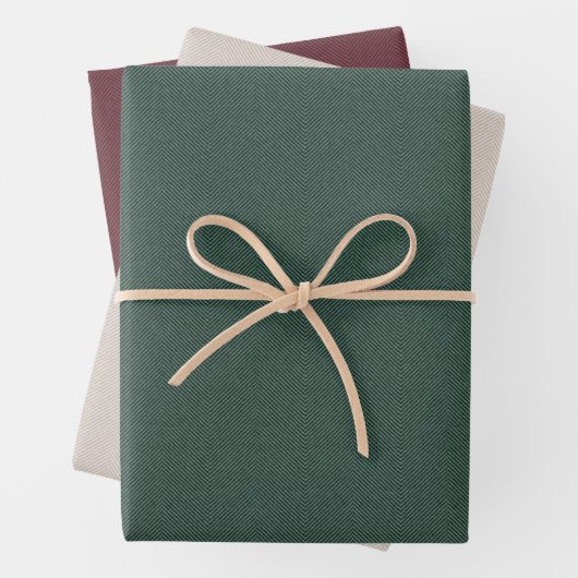 Herringbone tweed effect burgundy green natural geschenkpapier set (Beispiel)