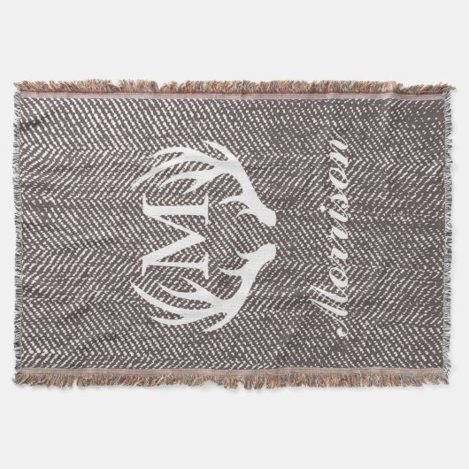 Herringbone White Deer Antlers Mit Monogramm Decke (Vorderseite)
