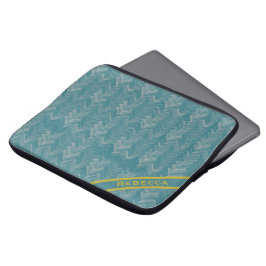 Herringbone Zickzack Muster auf Türkis Persönliche Laptopschutzhülle