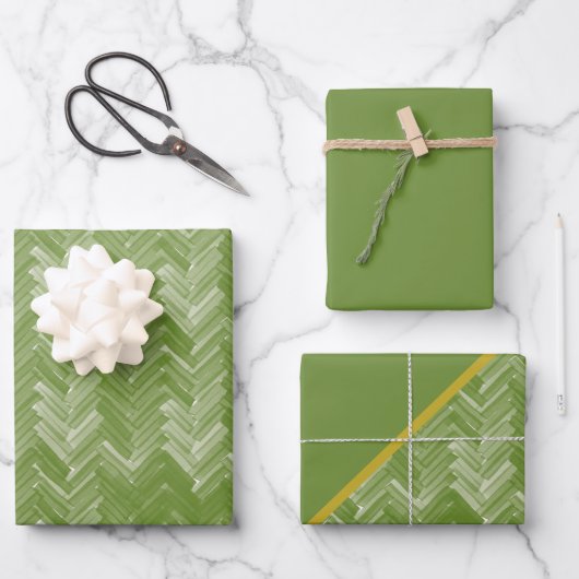 Herringbone Zickzack Muster Forest Green Geschenkpapier Set (Vorderseite)