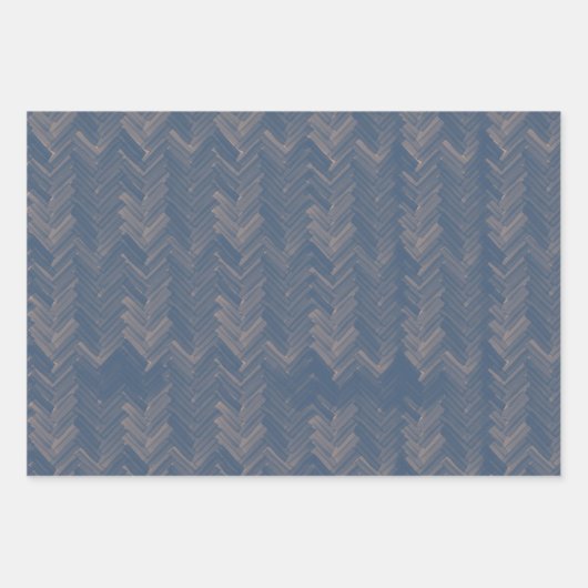 Herringbone Zickzack Muster Retro Blue Geschenkpapier Set (Vorderseite)