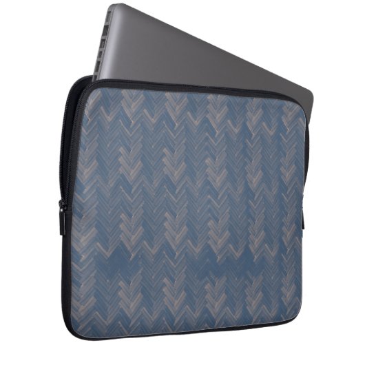 Herringbone Zickzack Muster Retro Blue Laptopschutzhülle (Vorne Rechts)