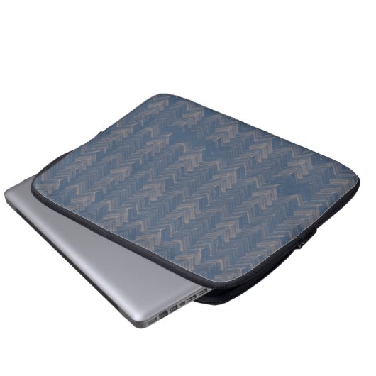 Herringbone Zickzack Muster Retro Blue Laptopschutzhülle (Vorne Knopf)