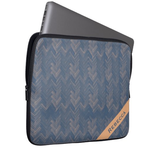Herringbone Zickzack Muster Retro Blue Personal Laptopschutzhülle (Vorne Rechts)