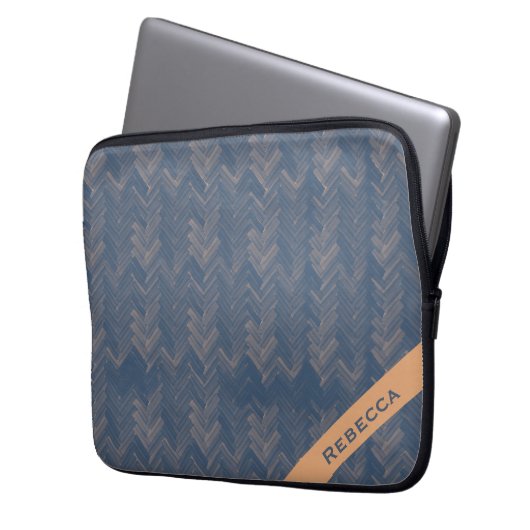 Herringbone Zickzack Muster Retro Blue Personal Laptopschutzhülle (Vorderseite Links)