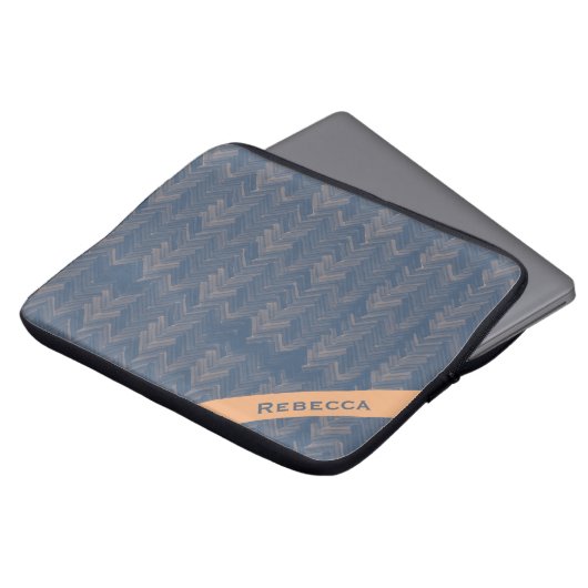 Herringbone Zickzack Muster Retro Blue Personal Laptopschutzhülle (Vorne Oben)