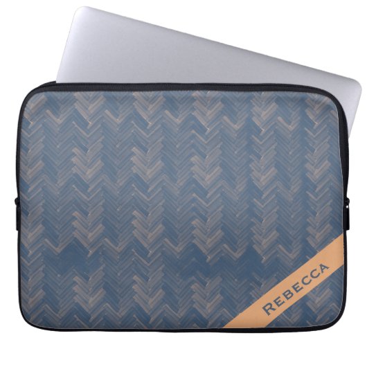 Herringbone Zickzack Muster Retro Blue Personal Laptopschutzhülle (Vorderseite)