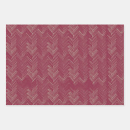 Herringbone Zickzack Pattern Luxurious Red Geschenkpapier Set