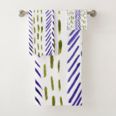 Herringknochenmuster von Boho in lila und grün Badhandtuch Set (Insitu)