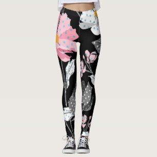 Herrlich rosa, schwarz, grau Abstrakte Blütenleder Leggings