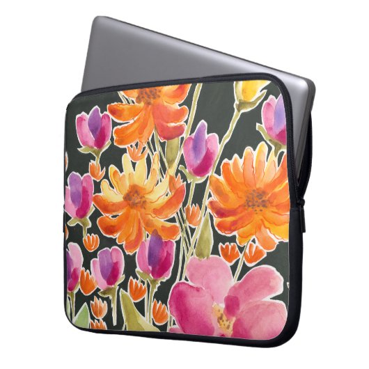Herrliche Ansammlung - Rosa und orange Blume Laptopschutzhülle (Vorderseite Links)